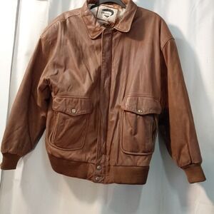 Fox Run‎ Vintage Men's Leather Bomber Jacket  Lined Brown Mens L